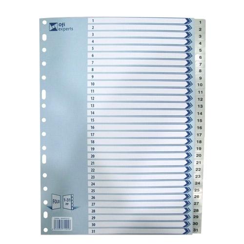 SEPARADOR FOLIO PP NUMÉRICO DEL 1-31 16 TALADROS GRIS OFIEXPERTS