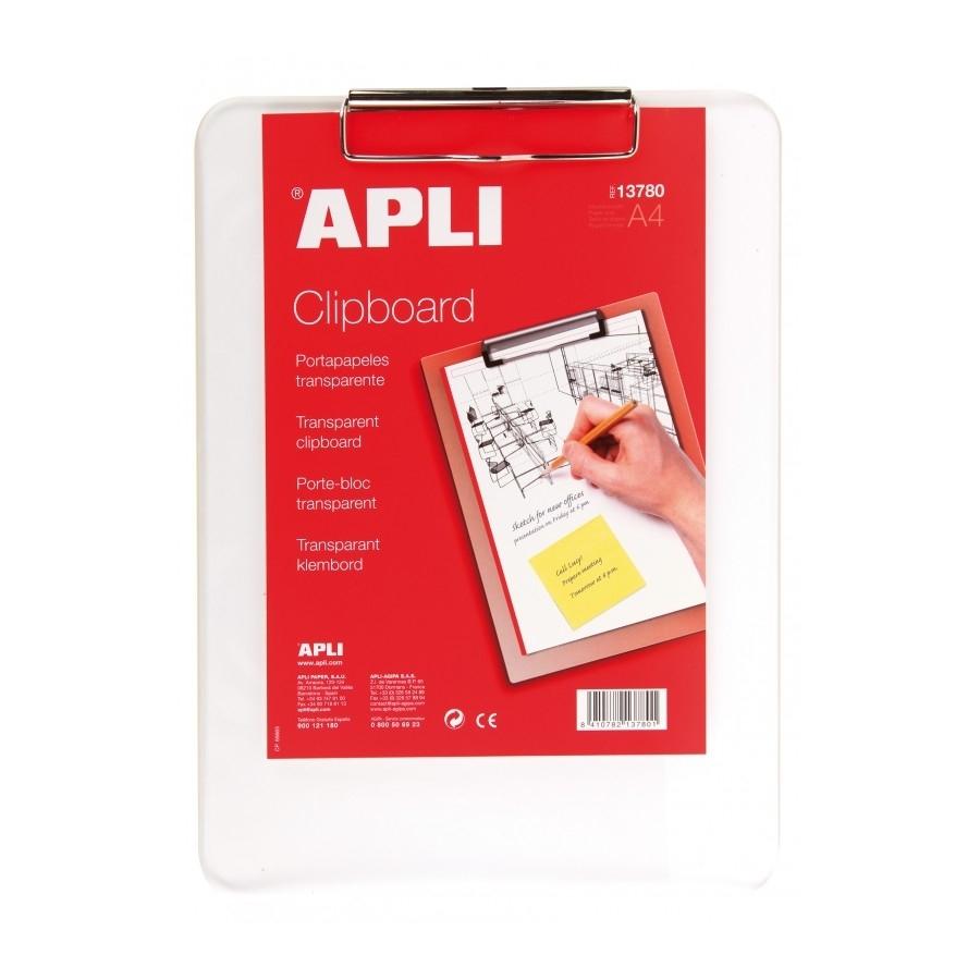 CARPETA A4 PLASTICO TRANSPARENTE PINZA SUPERIOR APLI