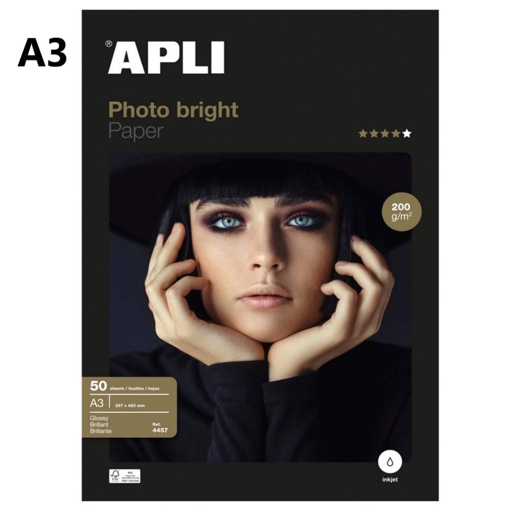 PAPEL A3 FOTOGRAFICO 200gr 50ud PHOTO BRIGHT PRO APLI