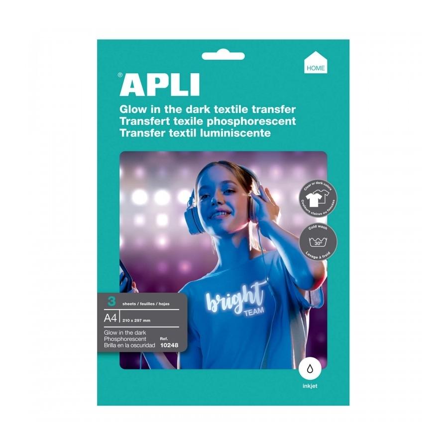 PAPEL TRANSFER INKJET BRILLA EN LA OSCURIDAD 3 HOJAS APLI