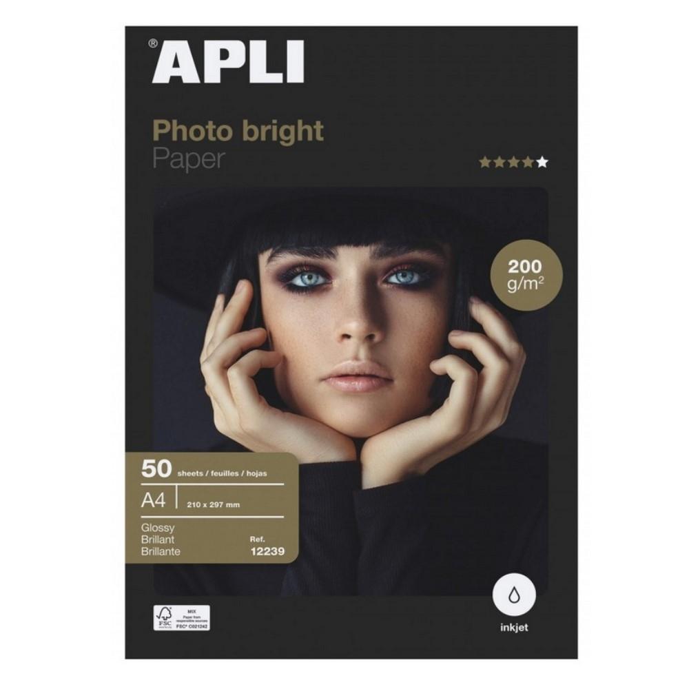 PAPEL A4 FOTOGRAFICO 200gr 50ud PHOTO BRIGHT PRO APLI