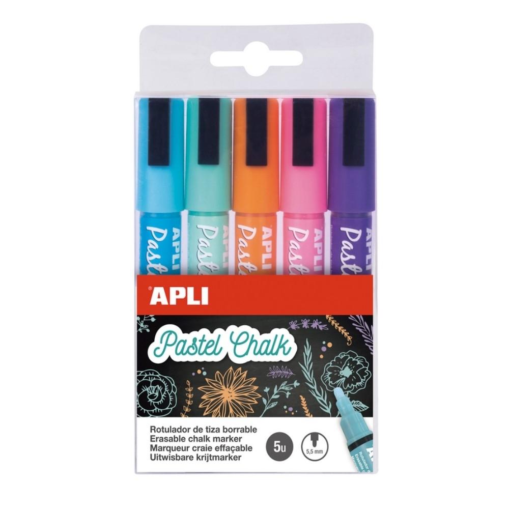 ROTULADOR DE TIZA BORRABLE 5 COLORES PASTEL APLI
