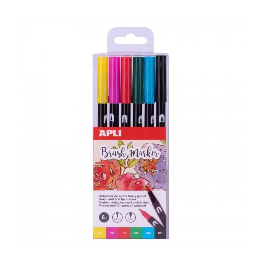 ROTULADORES DOS PUNTAS CON TINTA BASE AGUA 6UNID