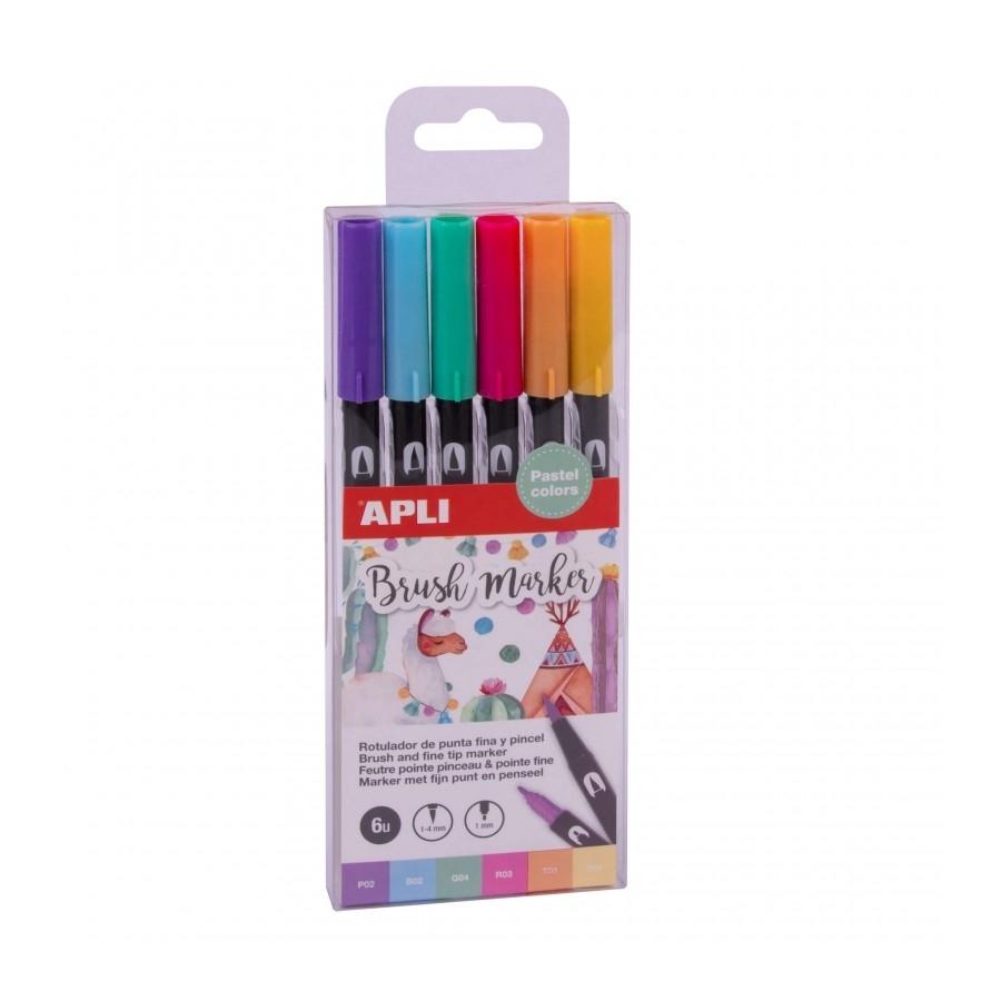 ROTULADORES DOS PUNTAS CON TINTA BASE AGUA PASTEL 6UNID