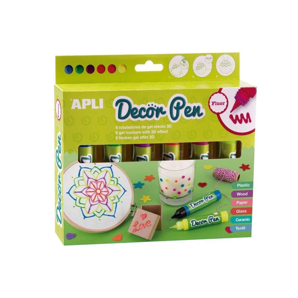 ROTULADORES GEL 3D 6 COLORES FLUORESCENTES APLI