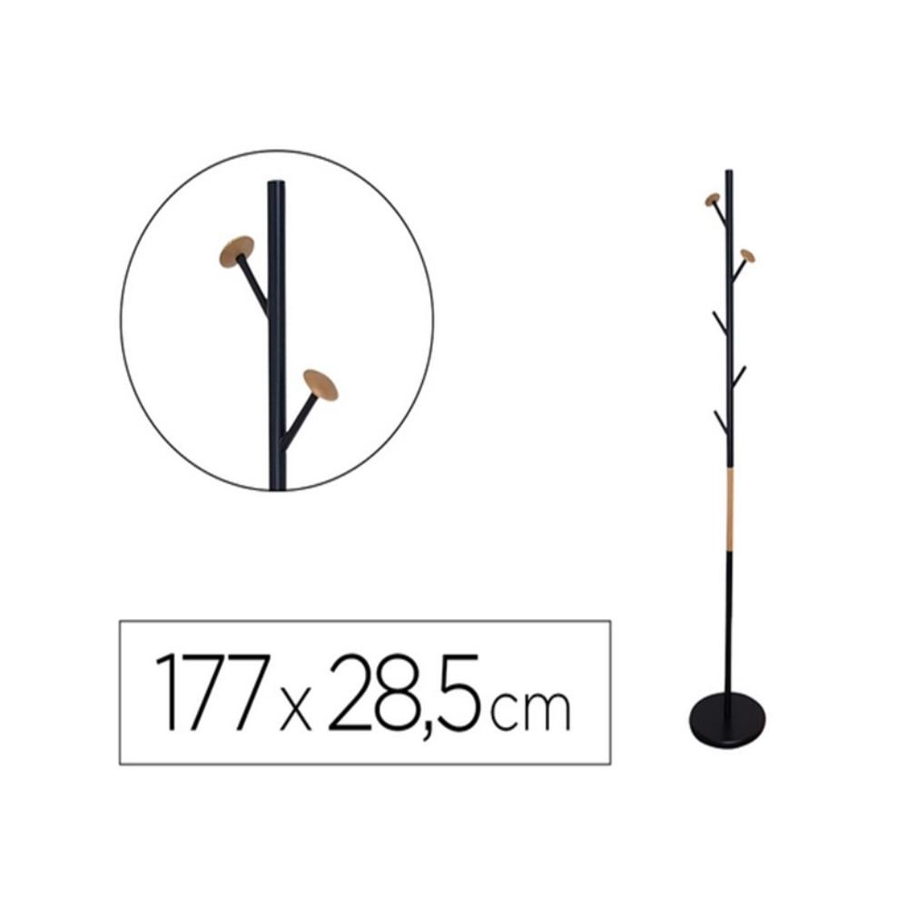 PERCHERO METALICO Q-CONNECT NEGRO / MADERA 5 COLGADORES 177X28,5 CM
