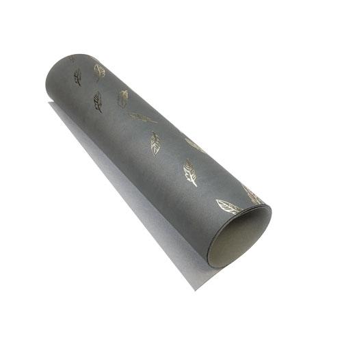 ECOPIEL 50X25CM FOIL DORADO PLUMAS GRIS
