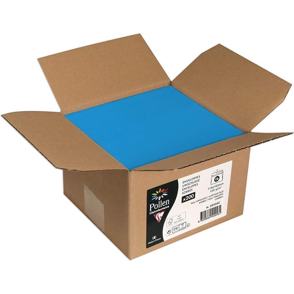 CAJA 200 SOBRES POLLEN 114X162mm AZUL TURQUESA 120gr