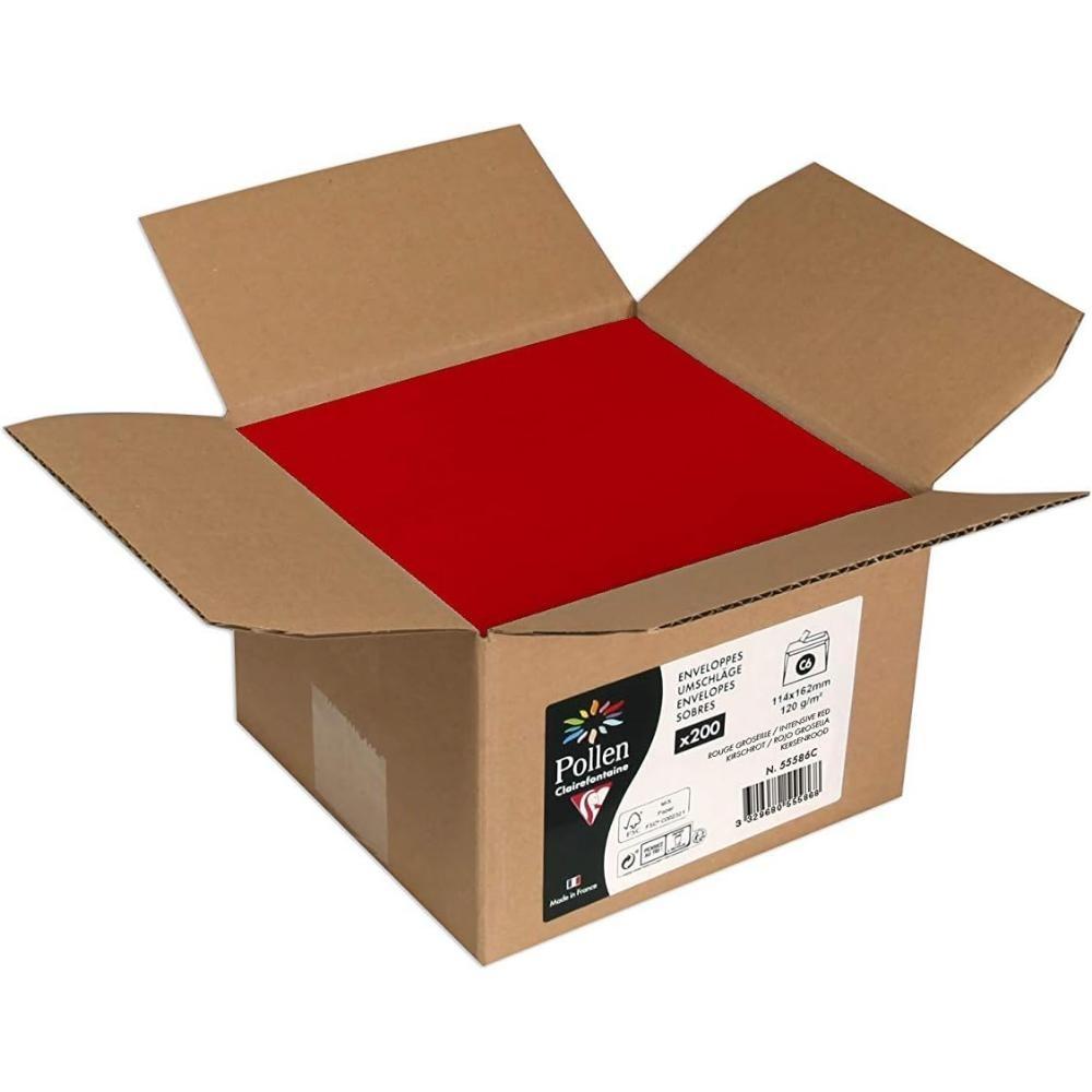 CAJA 200 SOBRES POLLEN 114X162mm ROJO GROSELLA 120gr