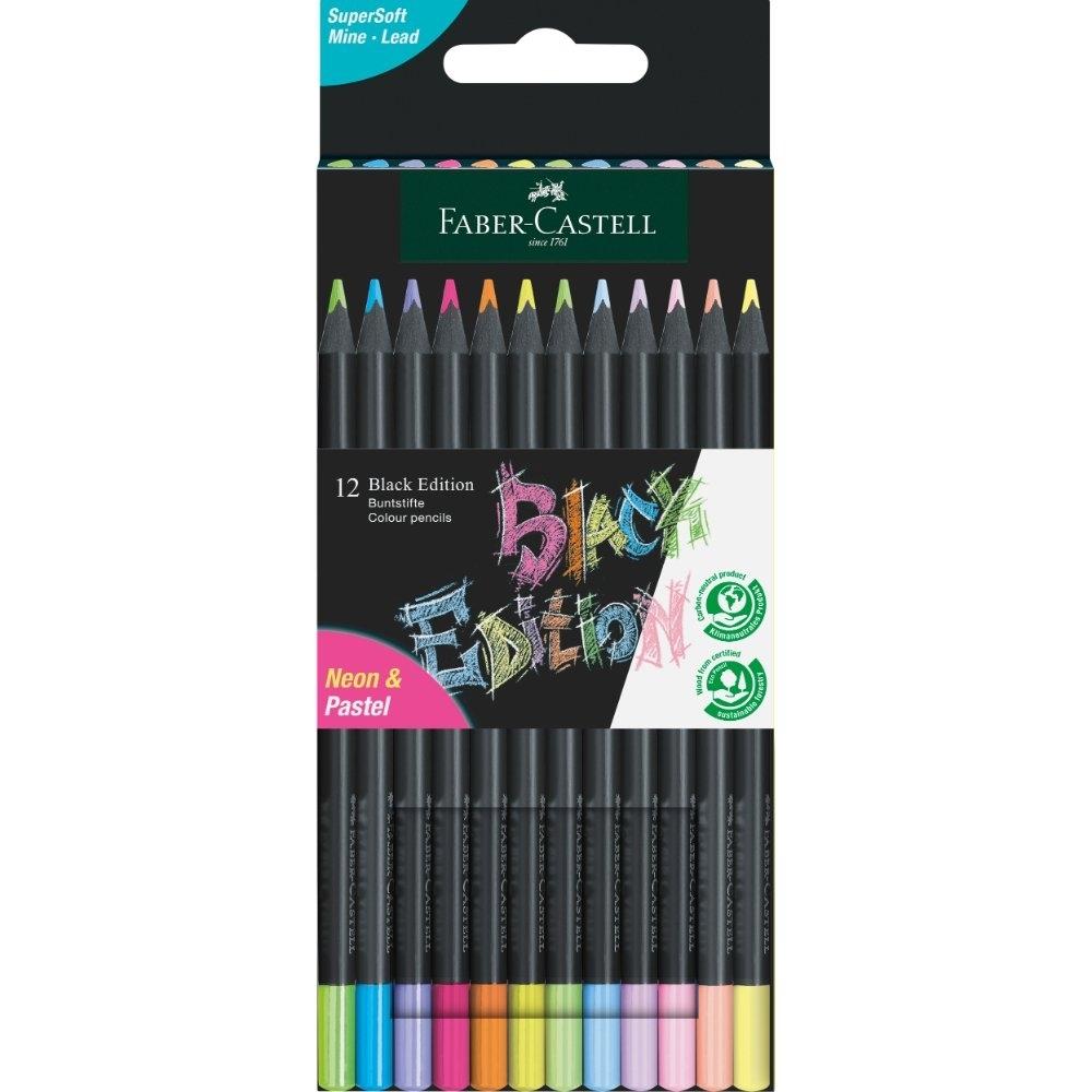 ESTUCHE 12 LAPICES COLORES BLACK EDITION NEON PASTEL FABER CASTELL