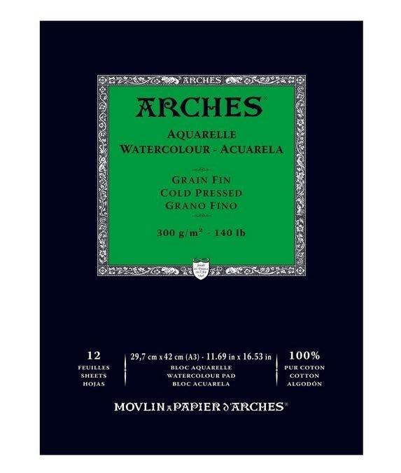 BLOCK ACUARELA A3 ARCHES 300gr GRANO FINO Y GRUESO