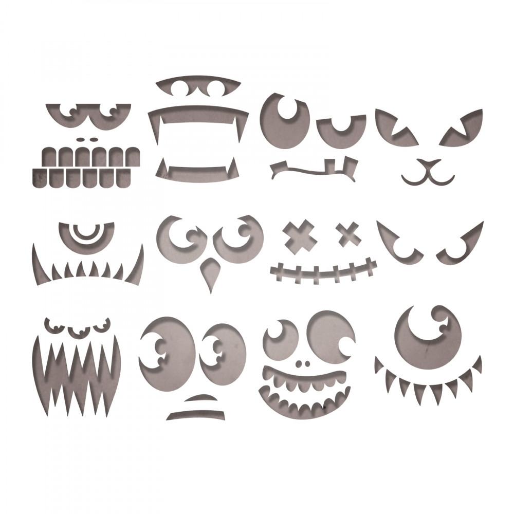 SET 12 TROQUELES THINLITS FRIGHLENING FACES BY TIM HOLTZ