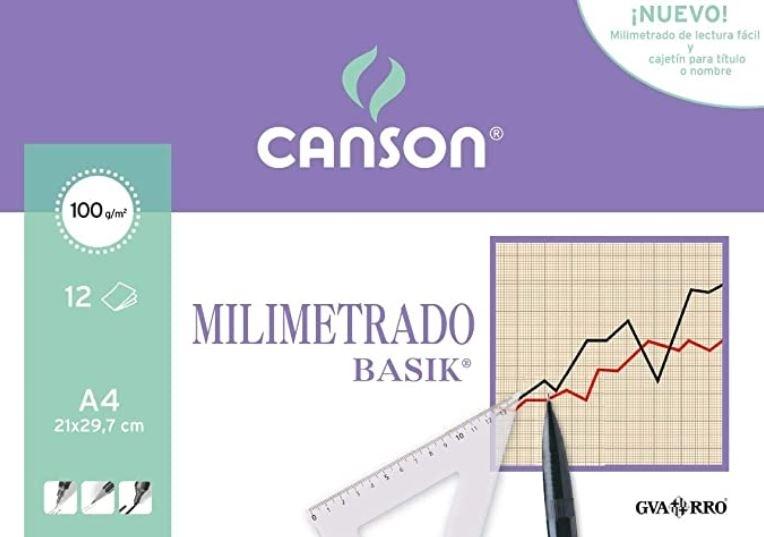PAPEL MILIMETRADO A4 PACK 12H CANSON