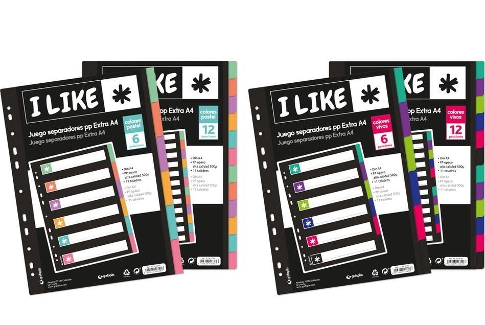 SEPARADORES PP A4 12U COLORES PASTEL I LIKE
