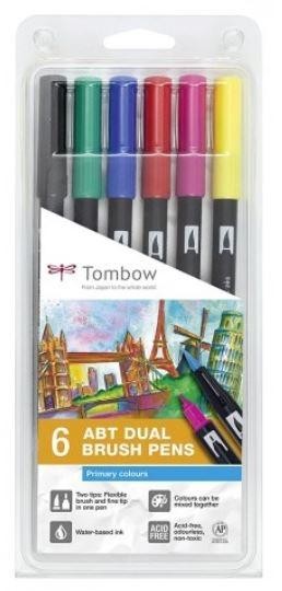 SET 6 ROTULADORES DUAL BRUSH ABT COLORES PRIMARIOS TOMBOW