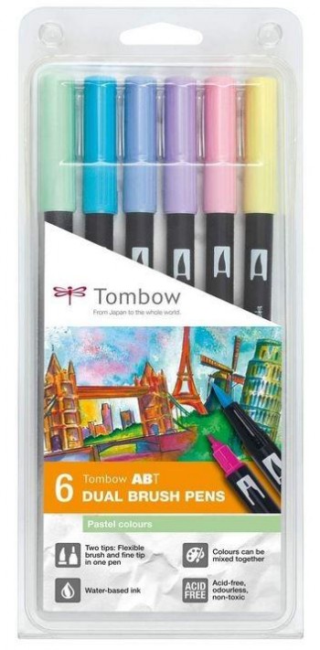 SET ROTULADORES PINCEL DUAL BRUSH 6 COLORES PASTEL TOMBOW