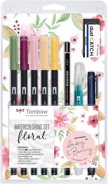 SET WATERCOLORING FLORAL TOMBOW
