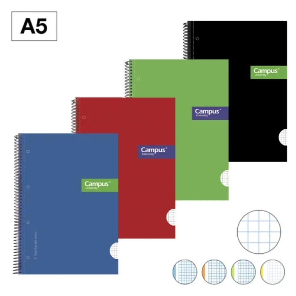 BLOCK CAMPUS A5 160H TAPA DURA 70GR CUADRO 5X5mm BANDAS DE COLOR