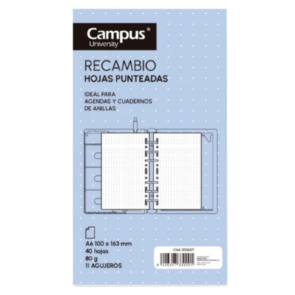 RECAMBIO CAMPUS A6 105X148 40H 15 TALADROS PUNTEADAS  PARA AGENDAS Y CUADERNOS DE ANILLAS