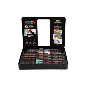 MALETIN POSCA METALICO 20 ROTULADORES 1M 3M 5M