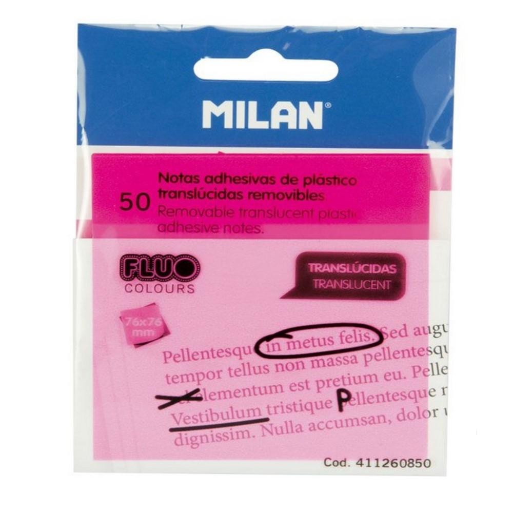 NOTAS ADHESIVAS ROSA FLUOR. TRANSPARENTES 76X76 MILAN