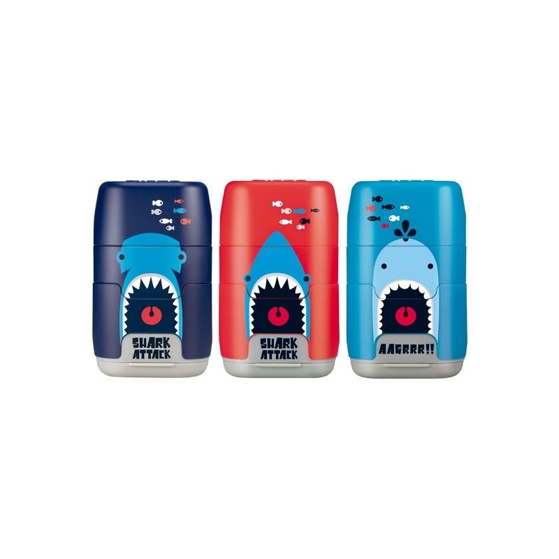 AFILADOR 2 BOCAS DEPOSITO + GOMA MILAN SHARK ATTACK