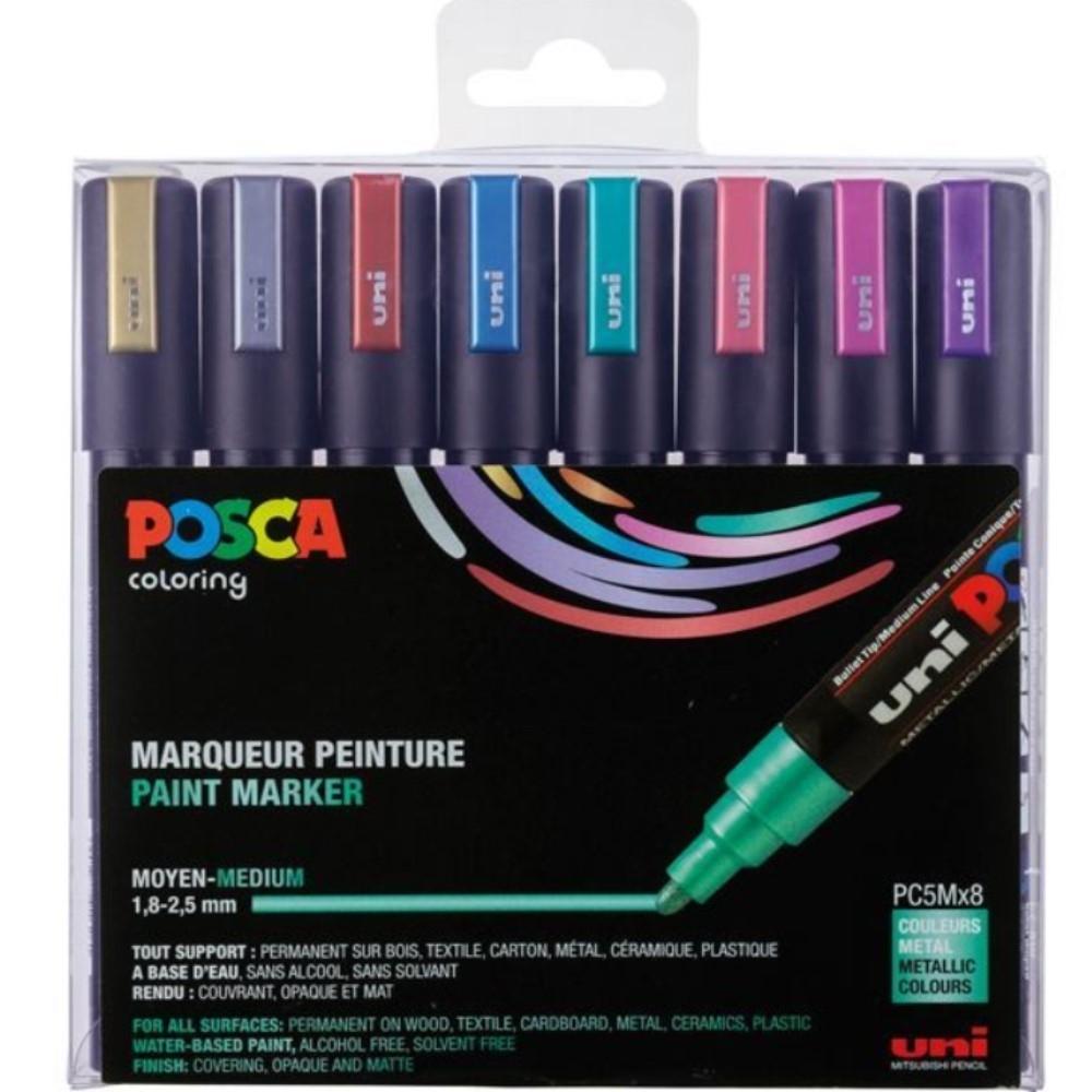 ESTUCHE METAL 8 COLORES POSCA 5M 1,8mmX2,5mm COLORES METALICOS