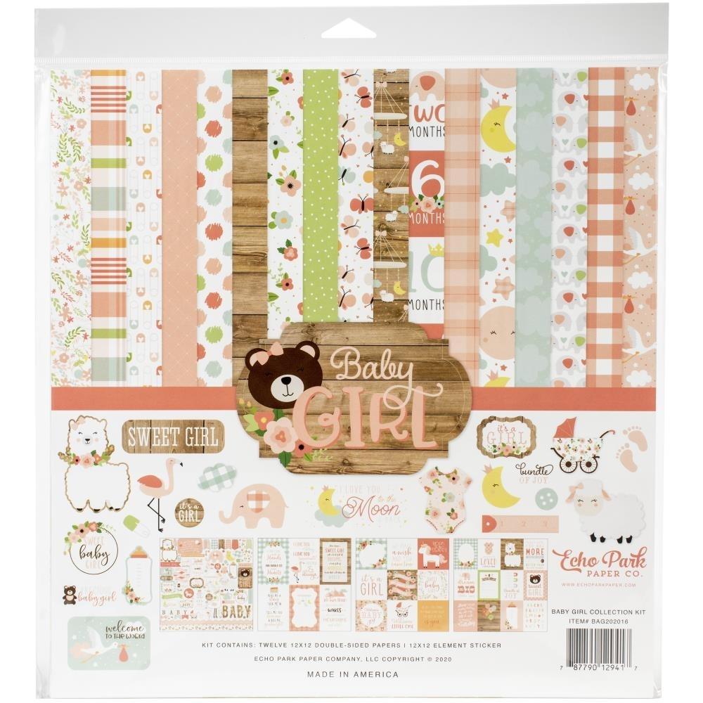 BLOCK 12 LAMINAS DOBLE CARA 12X12 + HOJA PEGATINAS BABY GIRL ECHO PARK