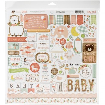 BLOCK 12 LAMINAS DOBLE CARA 12X12 + HOJA PEGATINAS BABY GIRL ECHO PARK