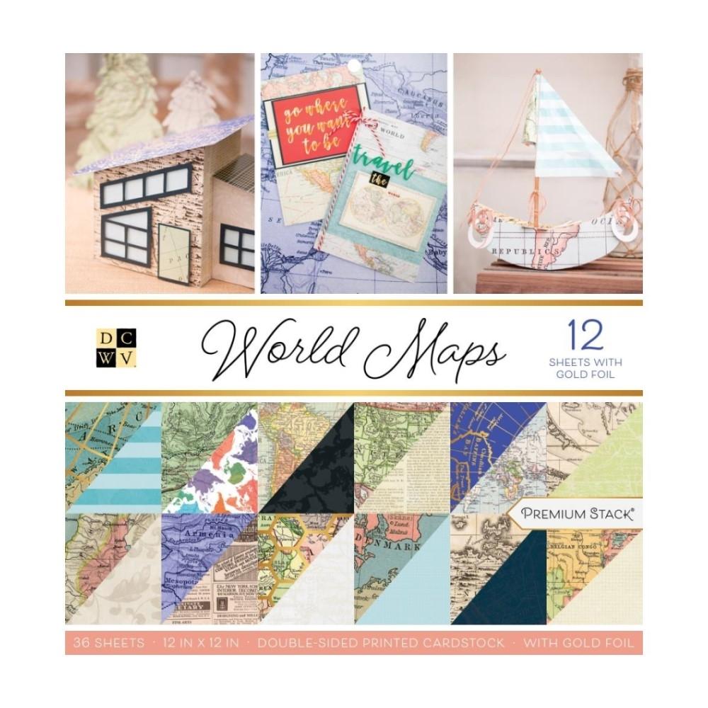 BLOCK 36 HOJAS DOBLE CARA 30X30 DCWV WORLD MAPS