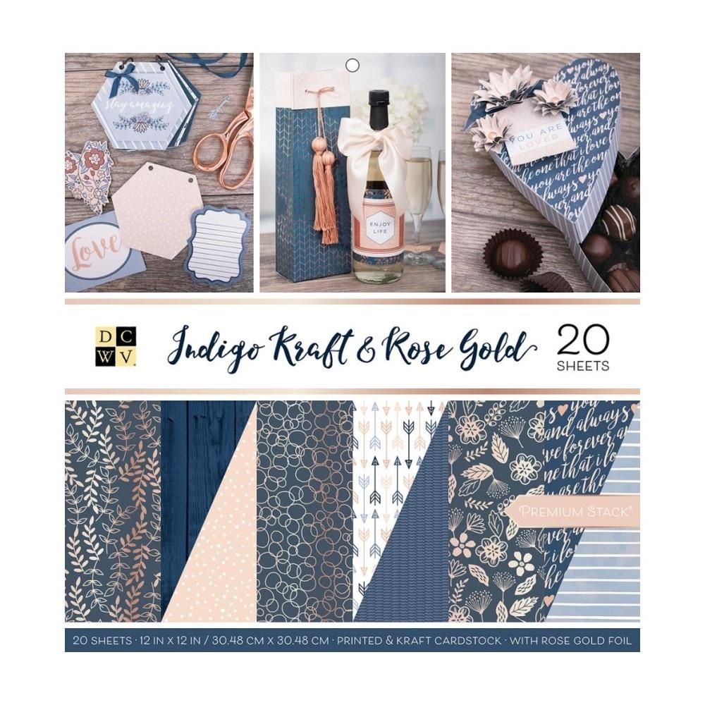 BLOCK 20 HOJAS DOBLE CARA 30X30 DCWV INDIGO KRAFT & ROSE GOLD