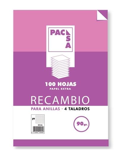 RECAMBIO PACSA A4 4 TALADROS CUADROS 4X4 90GRAMOS
