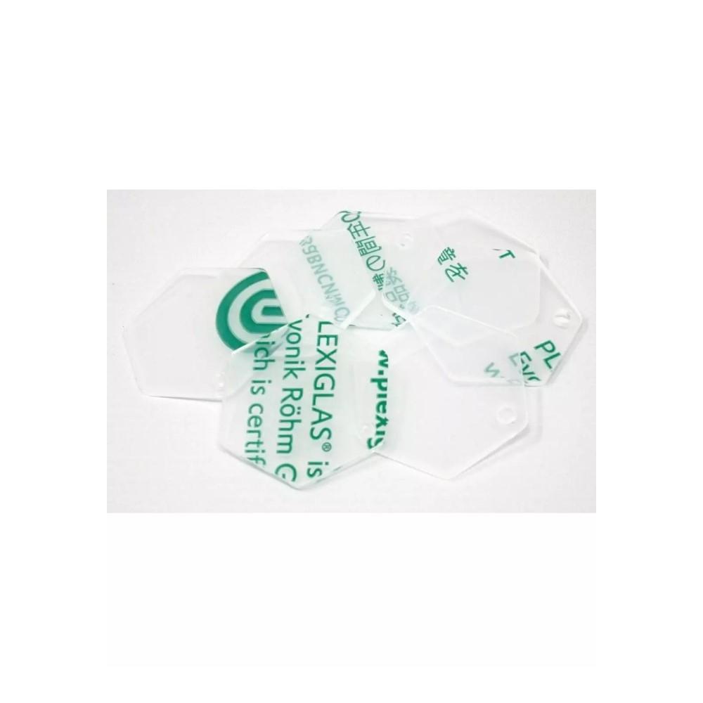 PACK 8 PIEZAS LLAVERO METACRILATO TRANSPARENTE HEXAGONAL