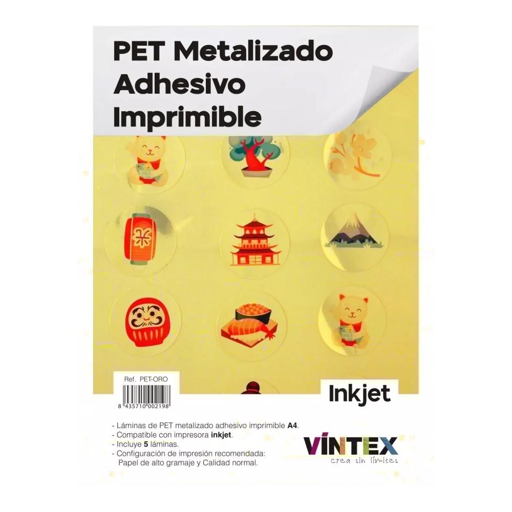 PACK 6 HOJAS PET ORO ADHESIVO IMPRIMIBLE A4 VINTEX