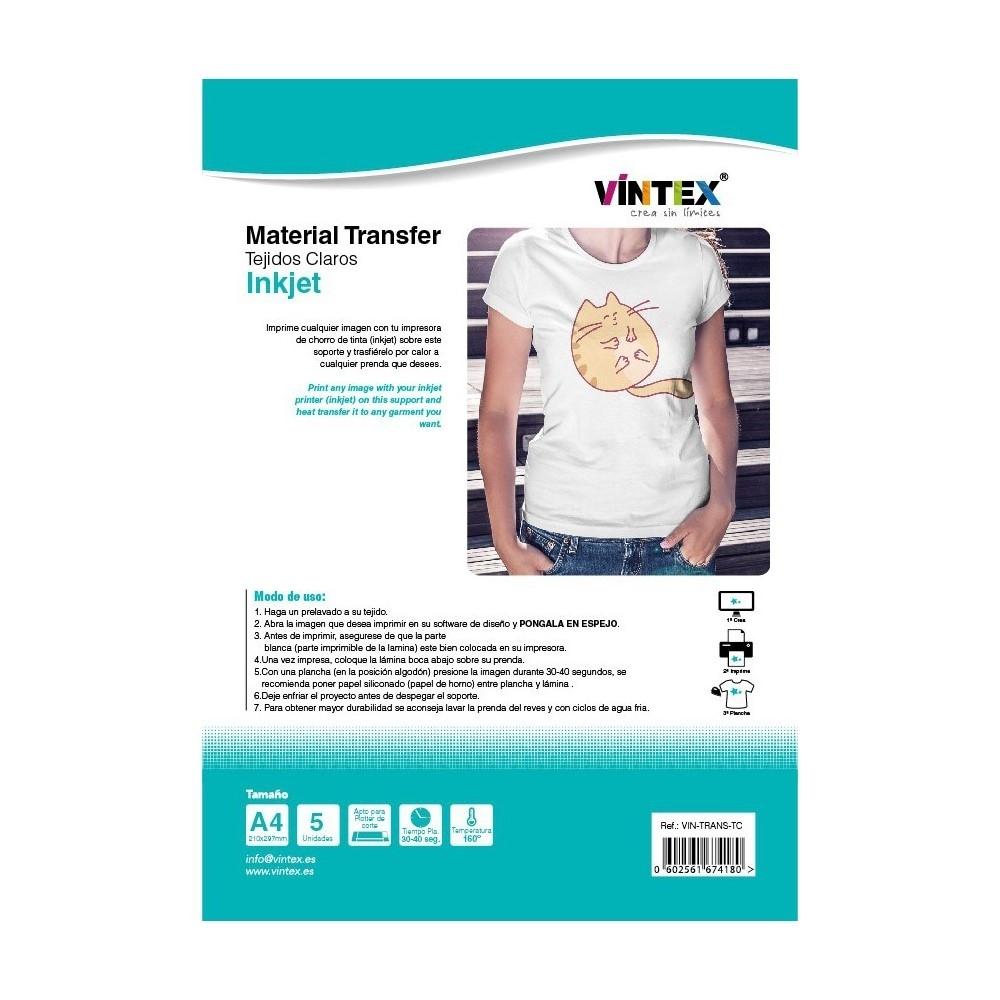PACK 5 HOJAS TRANSFER PARA TEJIDO INKJET