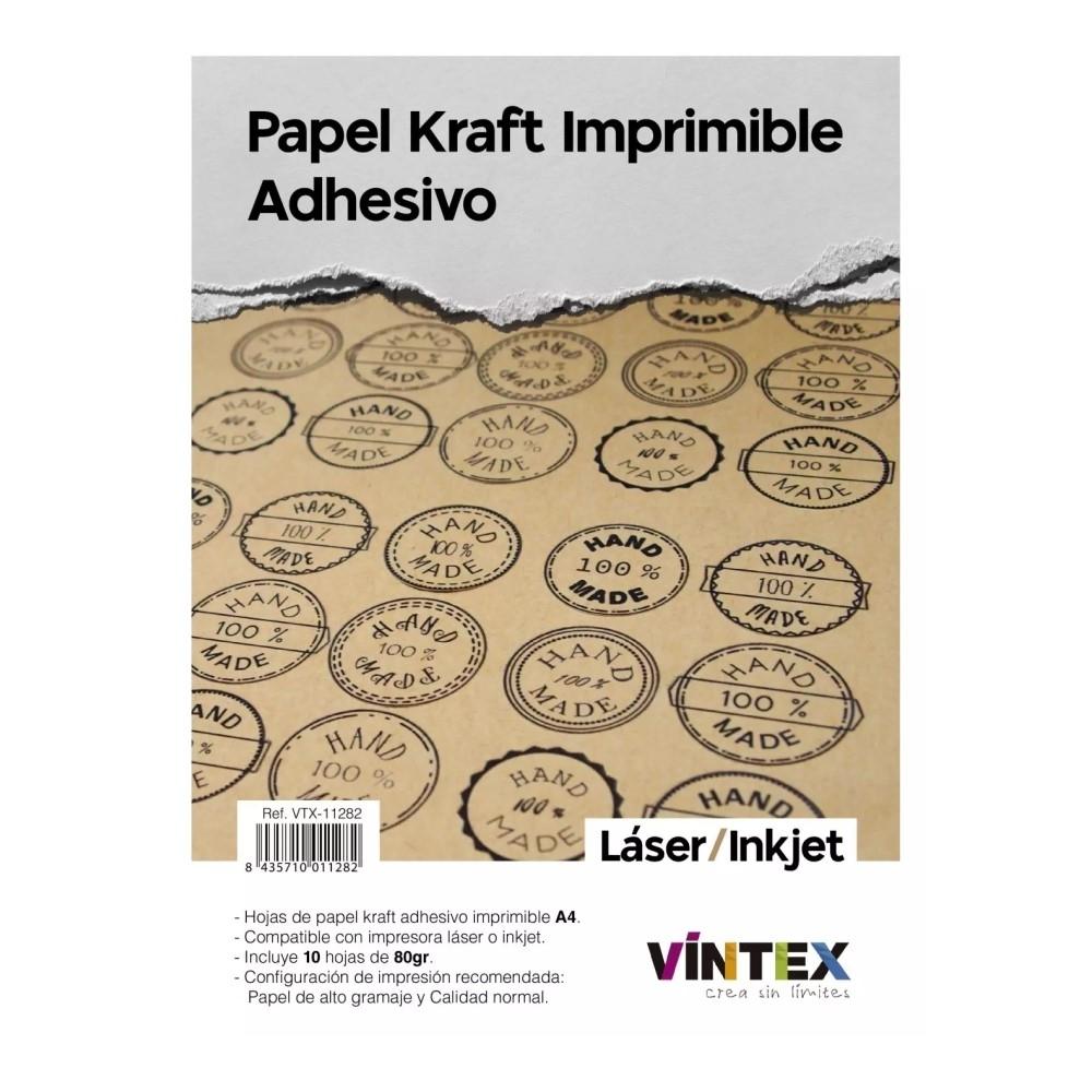 PACK 10 HOJAS PAPEL KRAFT ADHESIVO IMPRIMIBLE A4 VINTEX