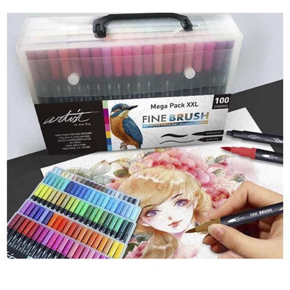MEGAPACK 100 ROTULADORES FINO BRUSH DOBLE PUNTA