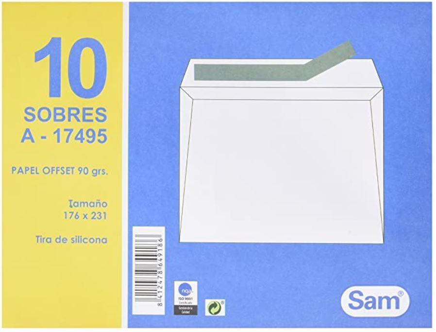 SOBRE 176X231 PAQ-10 UNIDAD. SAM BLANCO 90GRS