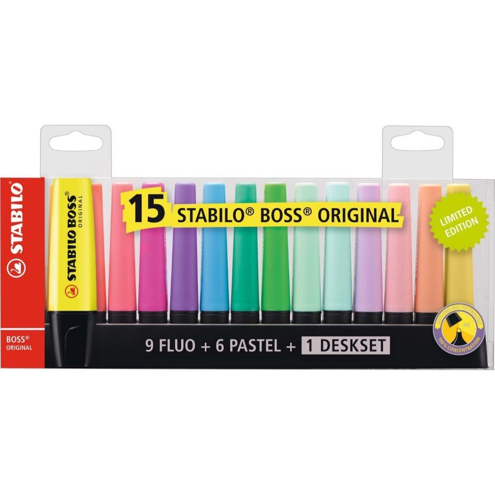 SET FLUORESCENTES 15 COLORES STABILO BOSS