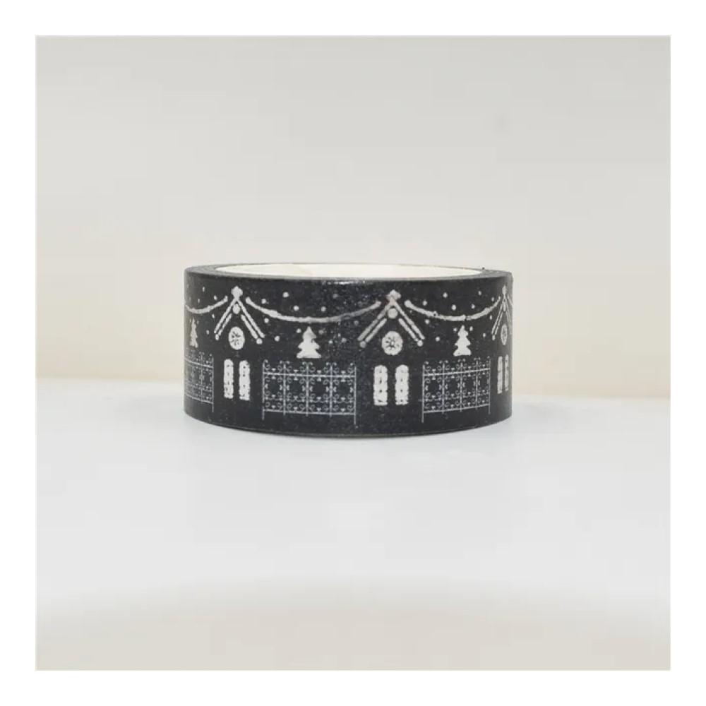 CINTA WASHITAPE 15X5 NEGRA CASAS PLATEADAS